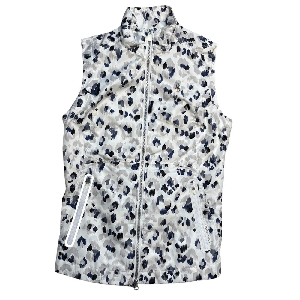Zero Restriction Wanda Vest Silver Leopard Ikat Golf Full‎ Zip Womens XS W1072L